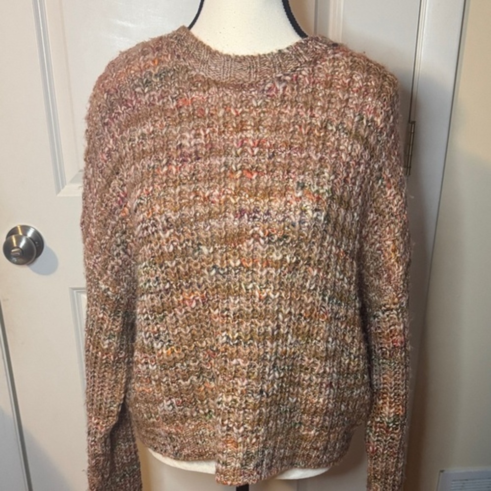 FRAME Marled cable Knit Crewneck Sweater Mulitcolor SM pullover wool blend